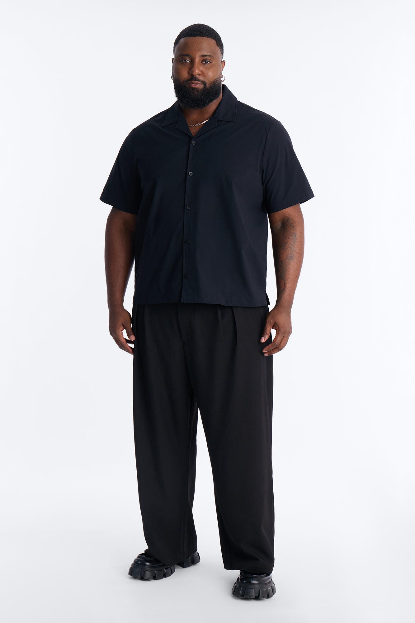 Montez Cuban Collar Button Up Shirt - Black