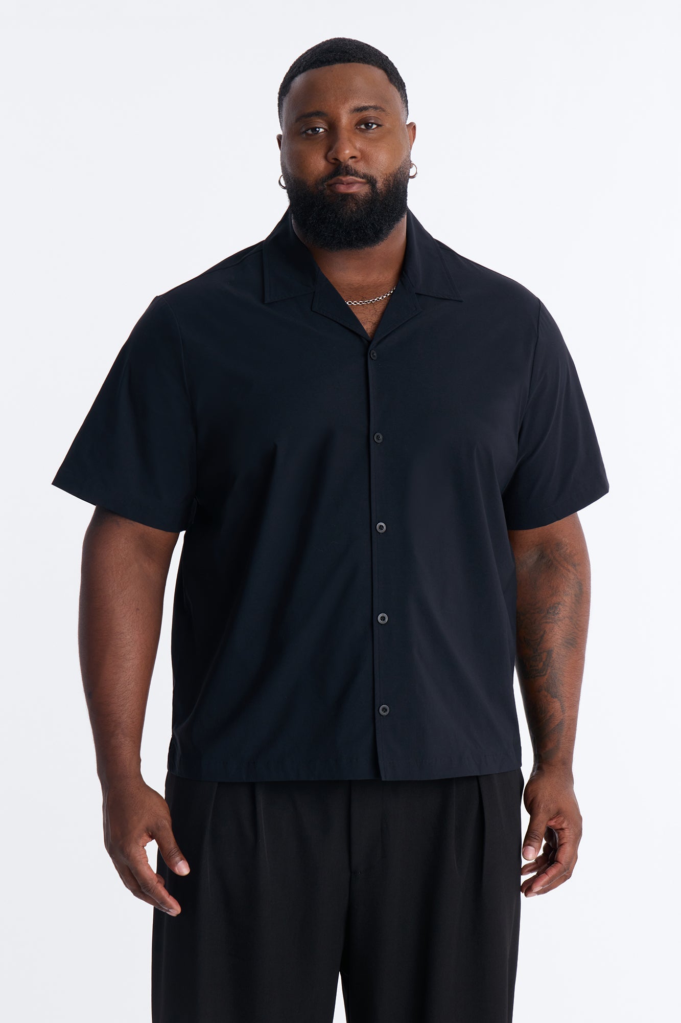 Montez Cuban Collar Button Up Shirt - Black