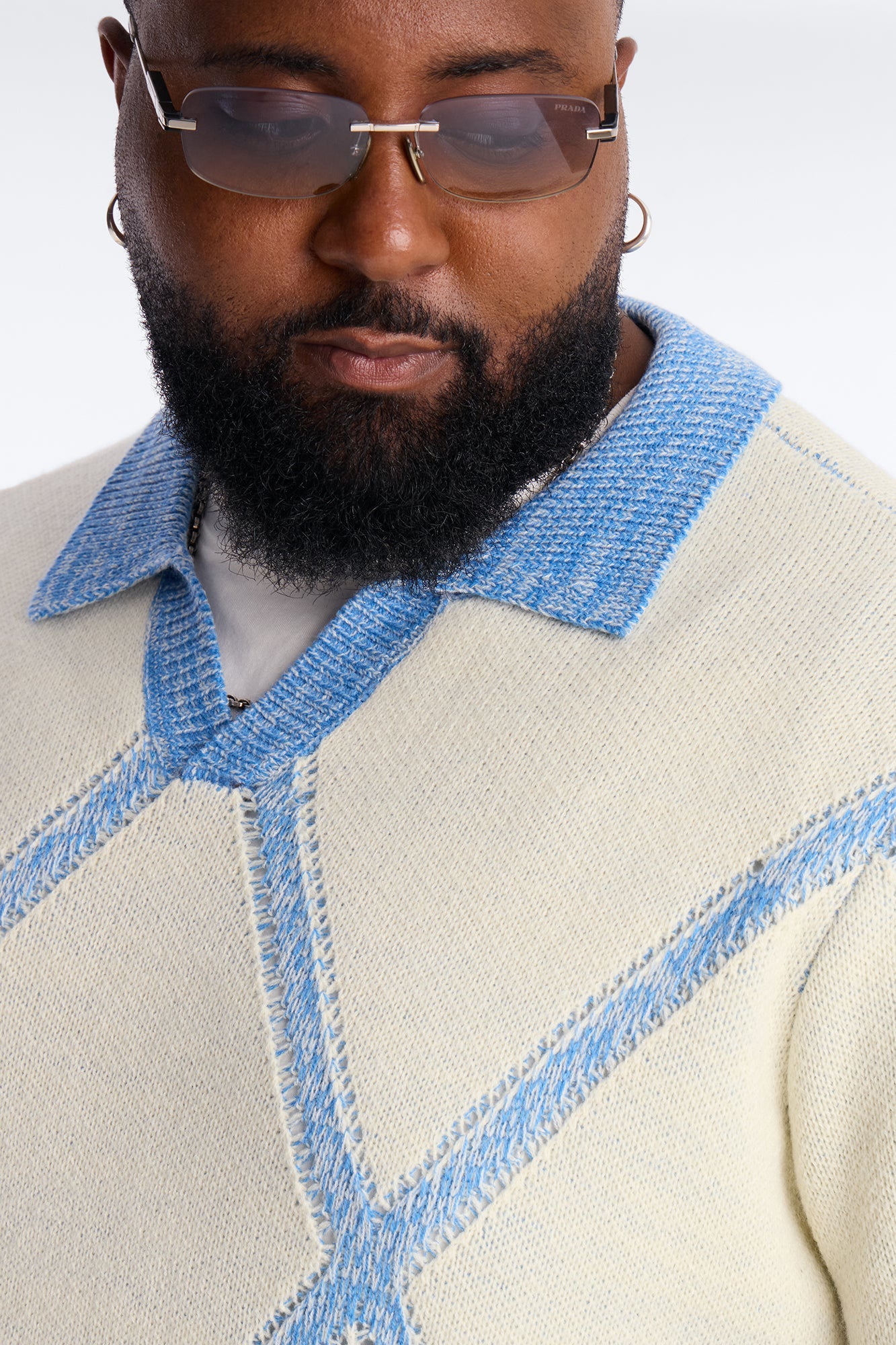 Classic Argyle Knit Polo - Cream