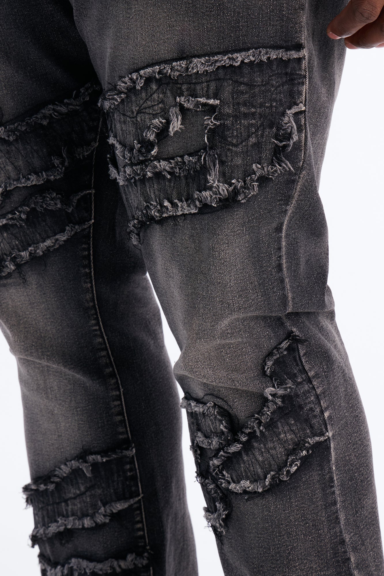 Stacked Slim Flare Fray Waves Jeans - Black Wash