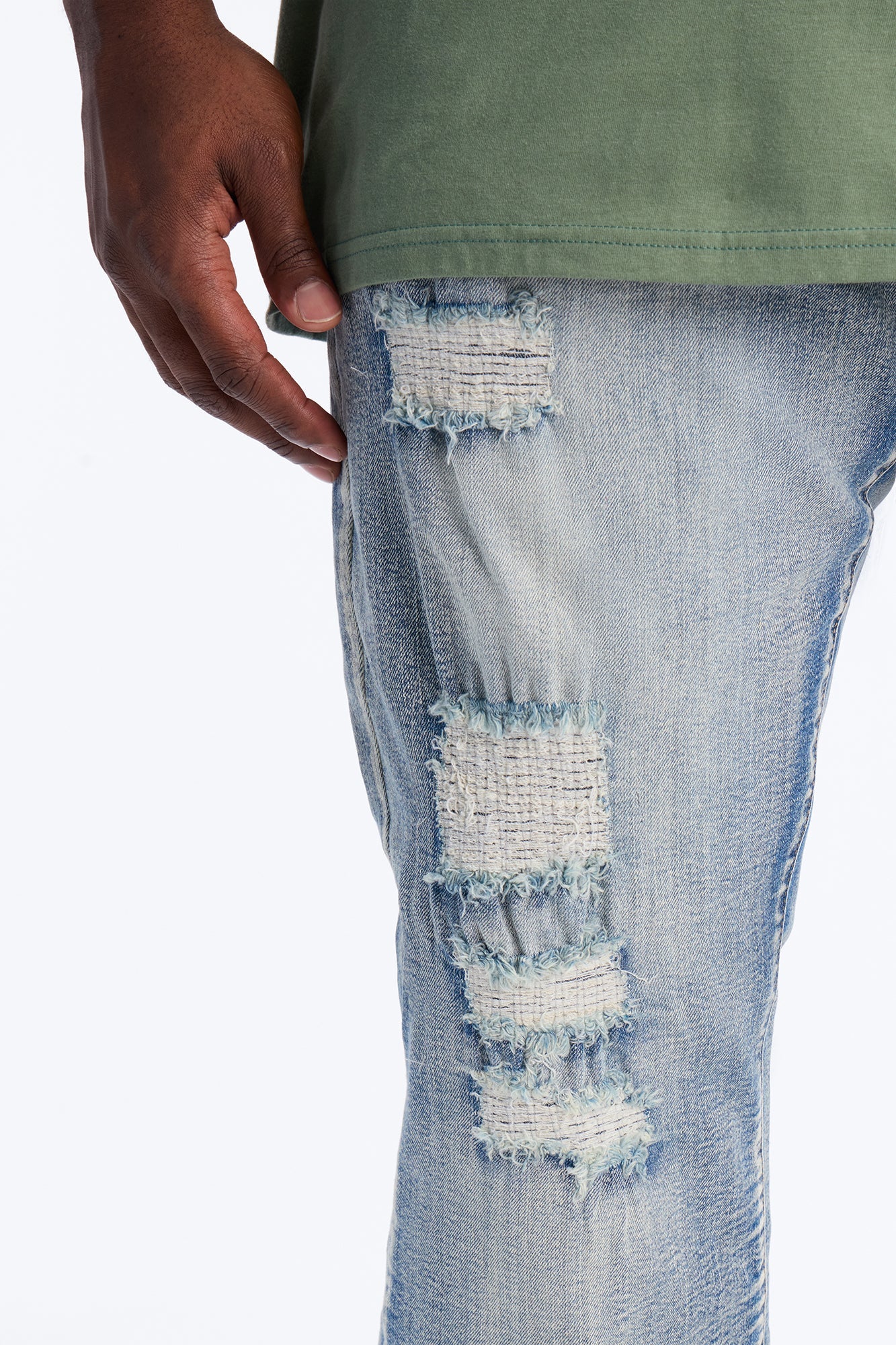 Stacked Skinny Flare Rouge Ripped Jeans - Light Wash