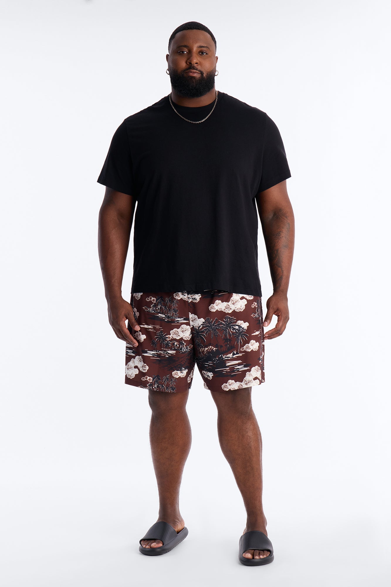 Brushed Tropical Oasis Swim Trunk 7″ - Brown