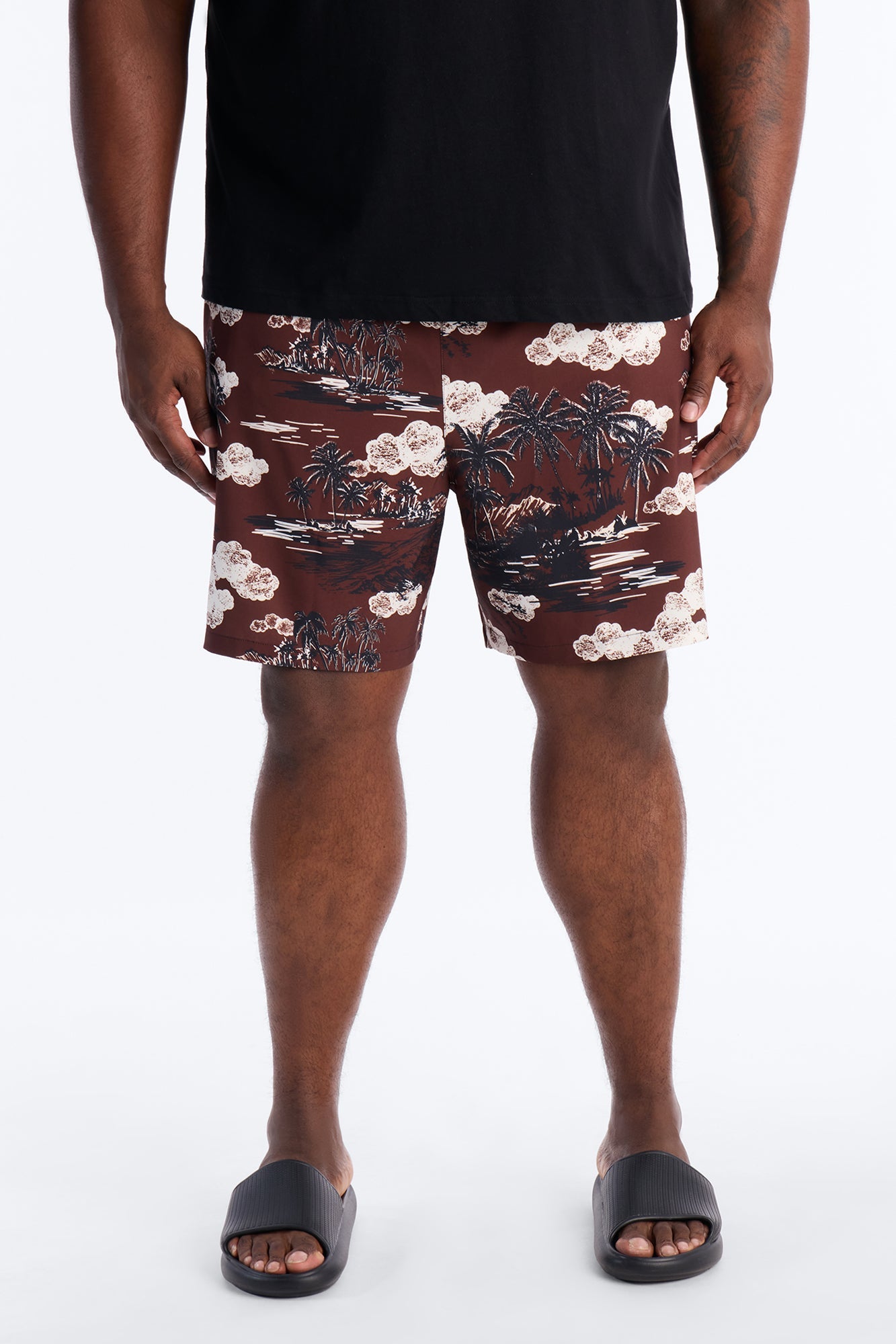 Brushed Tropical Oasis Swim Trunk 7″ - Brown