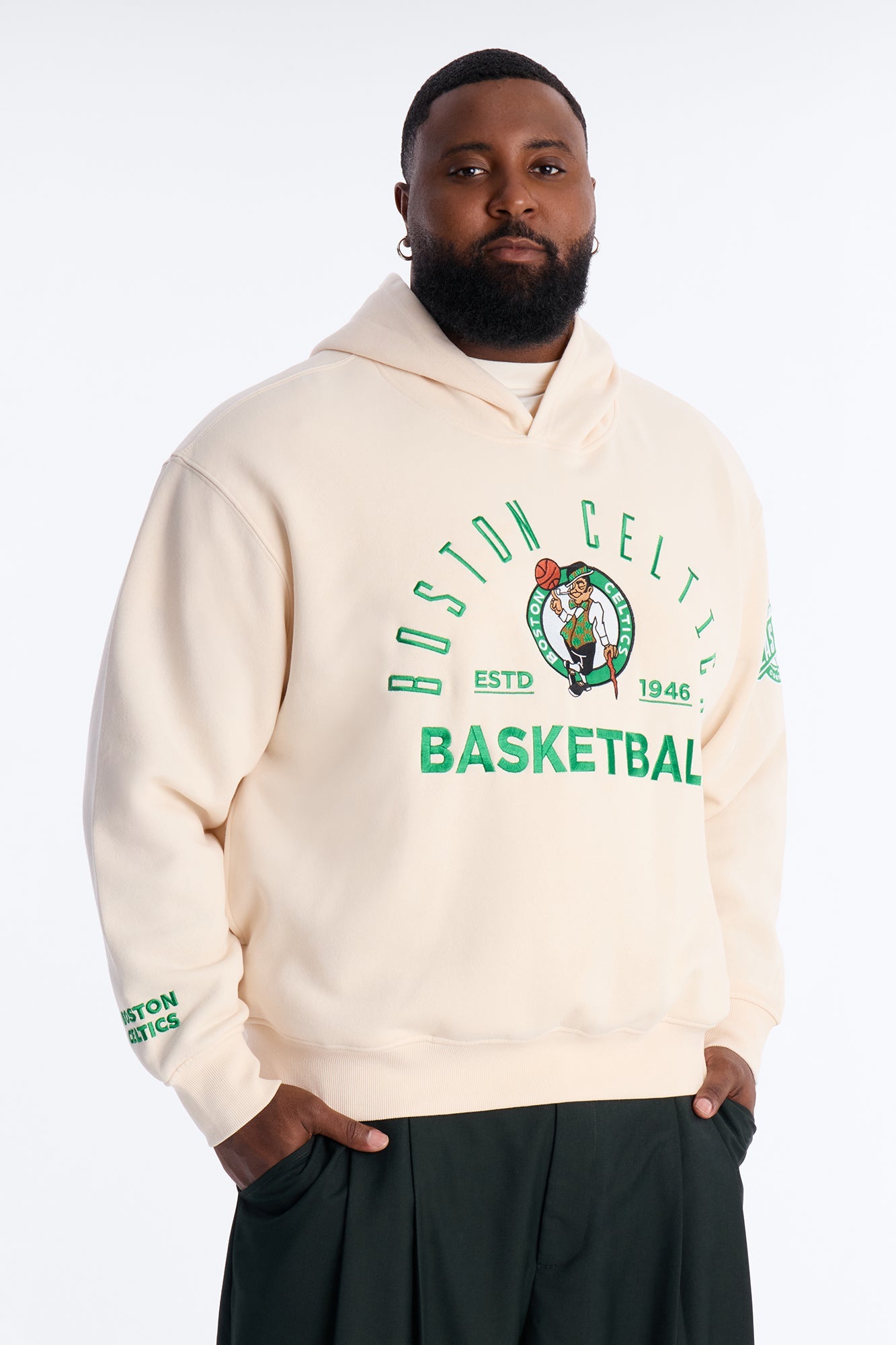 Celtics Embroidered Oversized Hoodie - Cream