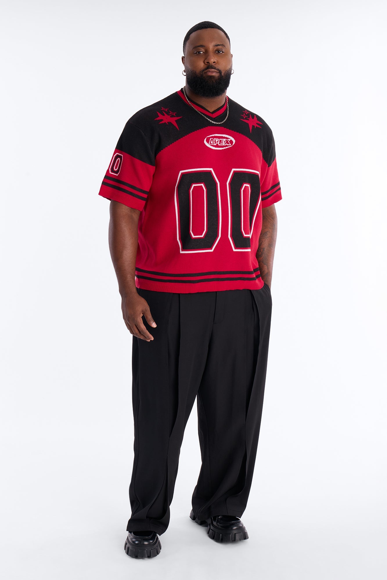 Short Sleeve Graphic Jersey Sweater - Red/Black