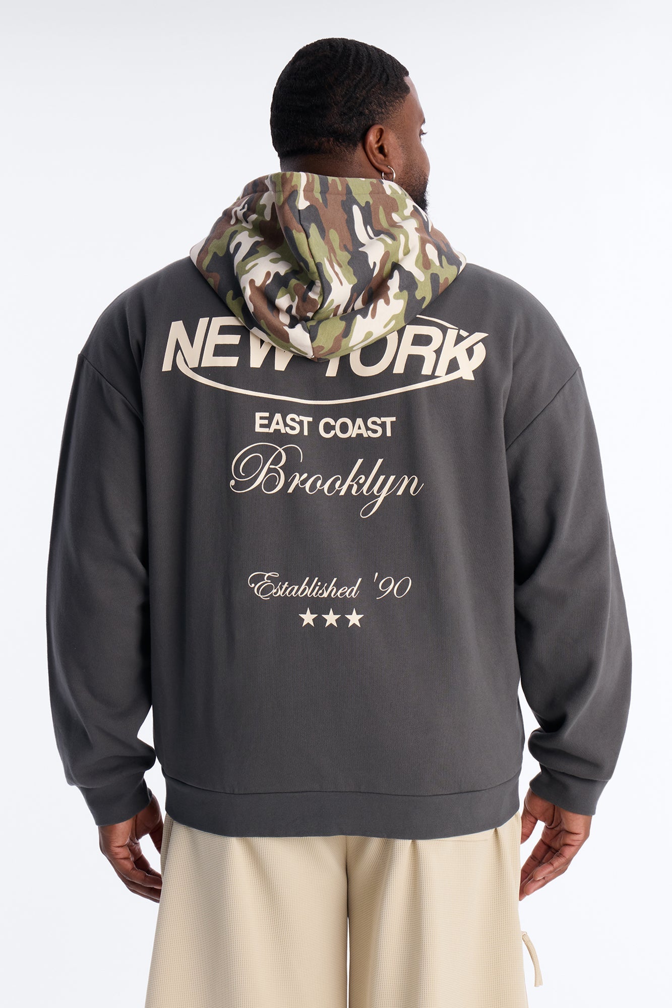 New York East Camo Zip Hoodie - Charcoal/combo