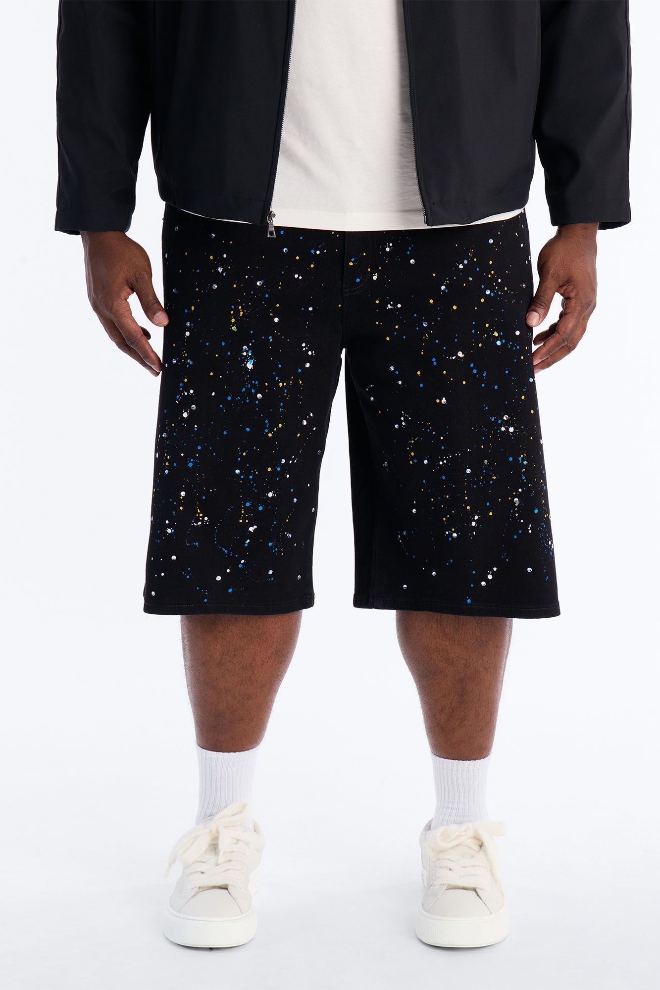 Baggy Drip Bling Denim Short - Black