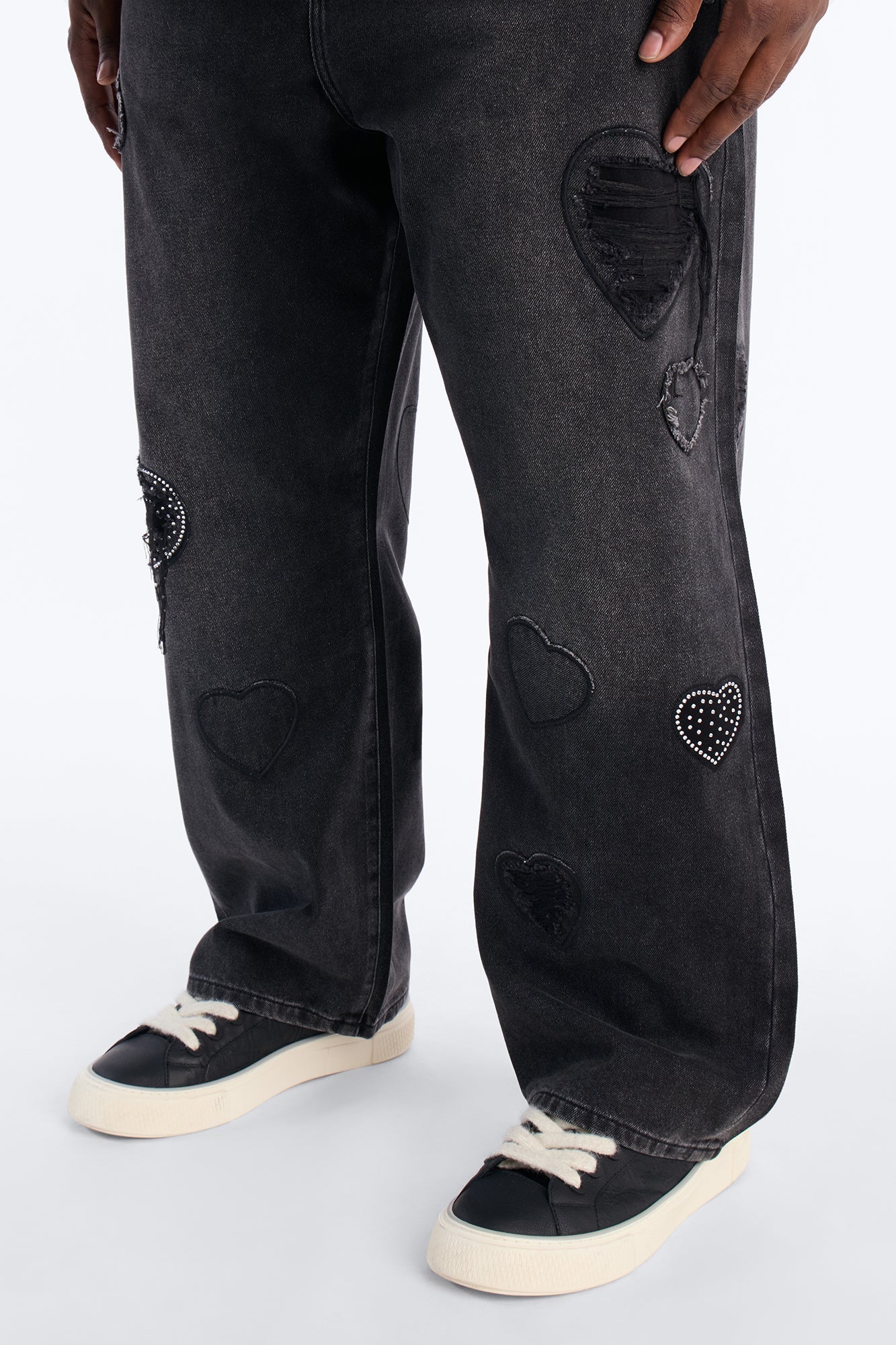 Baggy Stressin' Hearts Jeans - Black Wash