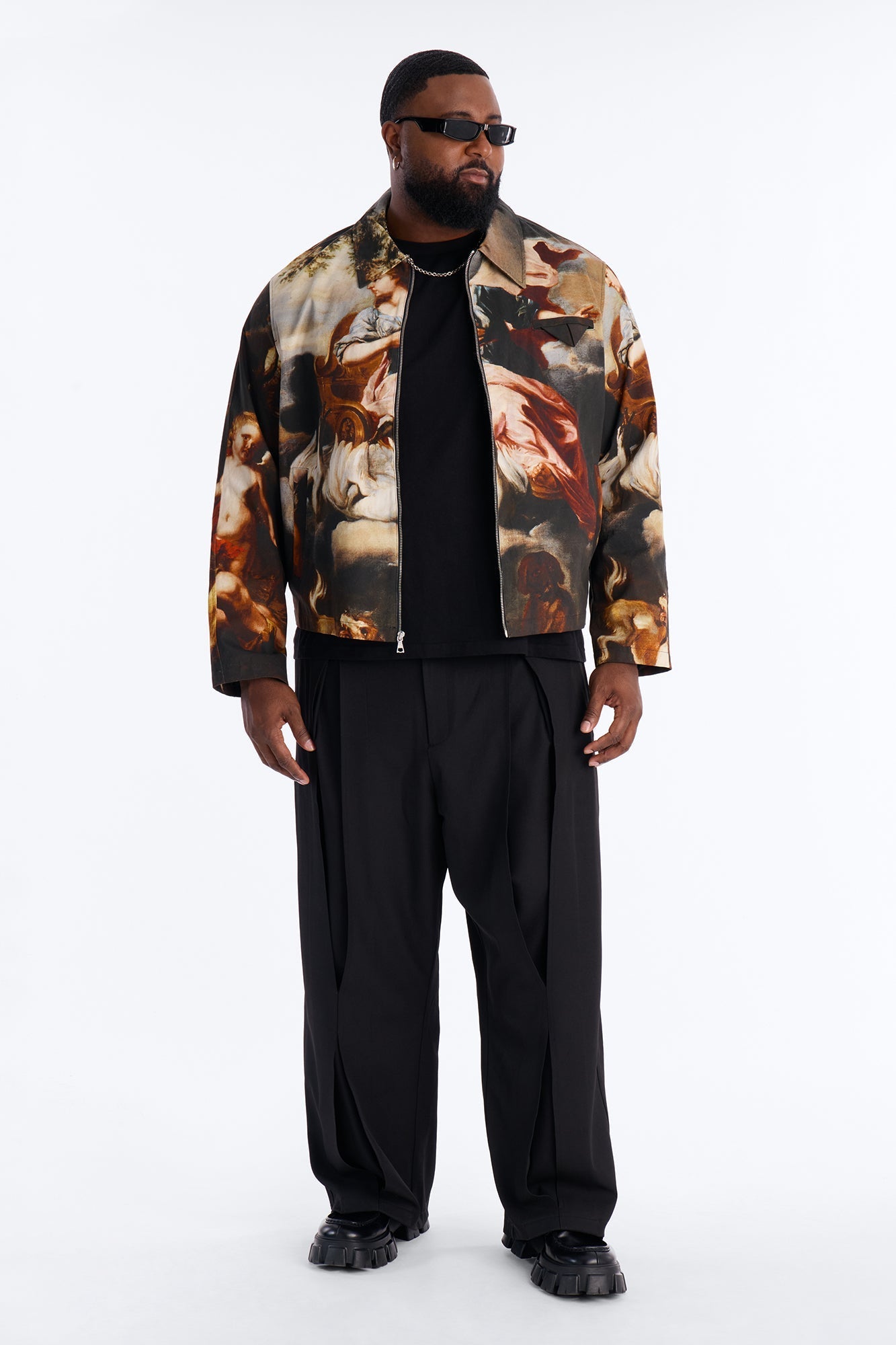 Cropped Renaissance Printed Twill Work Jacket - Multi Color