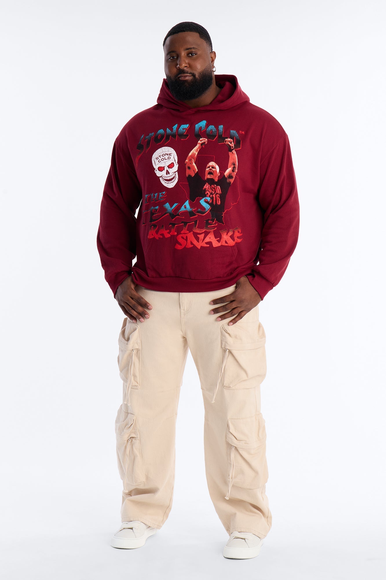 WWE Cold Stone Steve Austin Texas Rattle Snake Hoodie - Burgundy