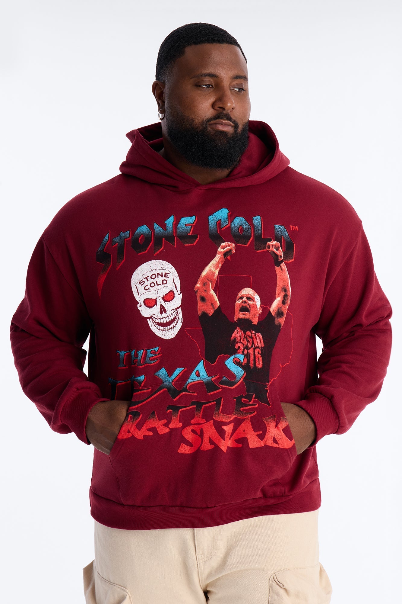 WWE Cold Stone Steve Austin Texas Rattle Snake Hoodie - Burgundy