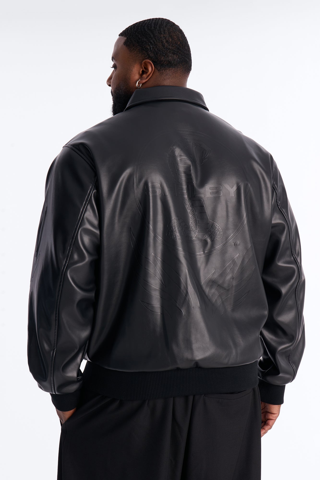 Shelby Racing Embossed Faux Leather Jacket - Black