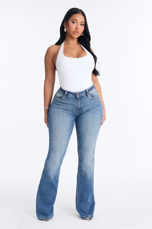 Nevada Mid Rise Stretch Flare Jeans - Medium Wash