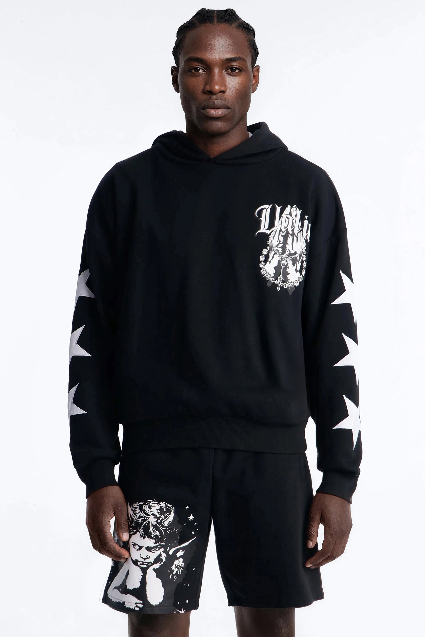 Menace Sent Embroidery Hoodie - Black