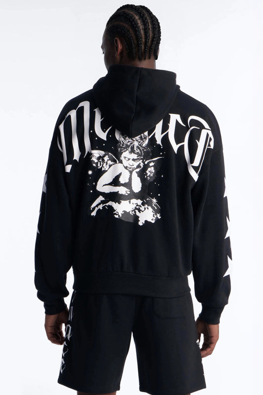 Menace Sent Embroidery Hoodie - Black