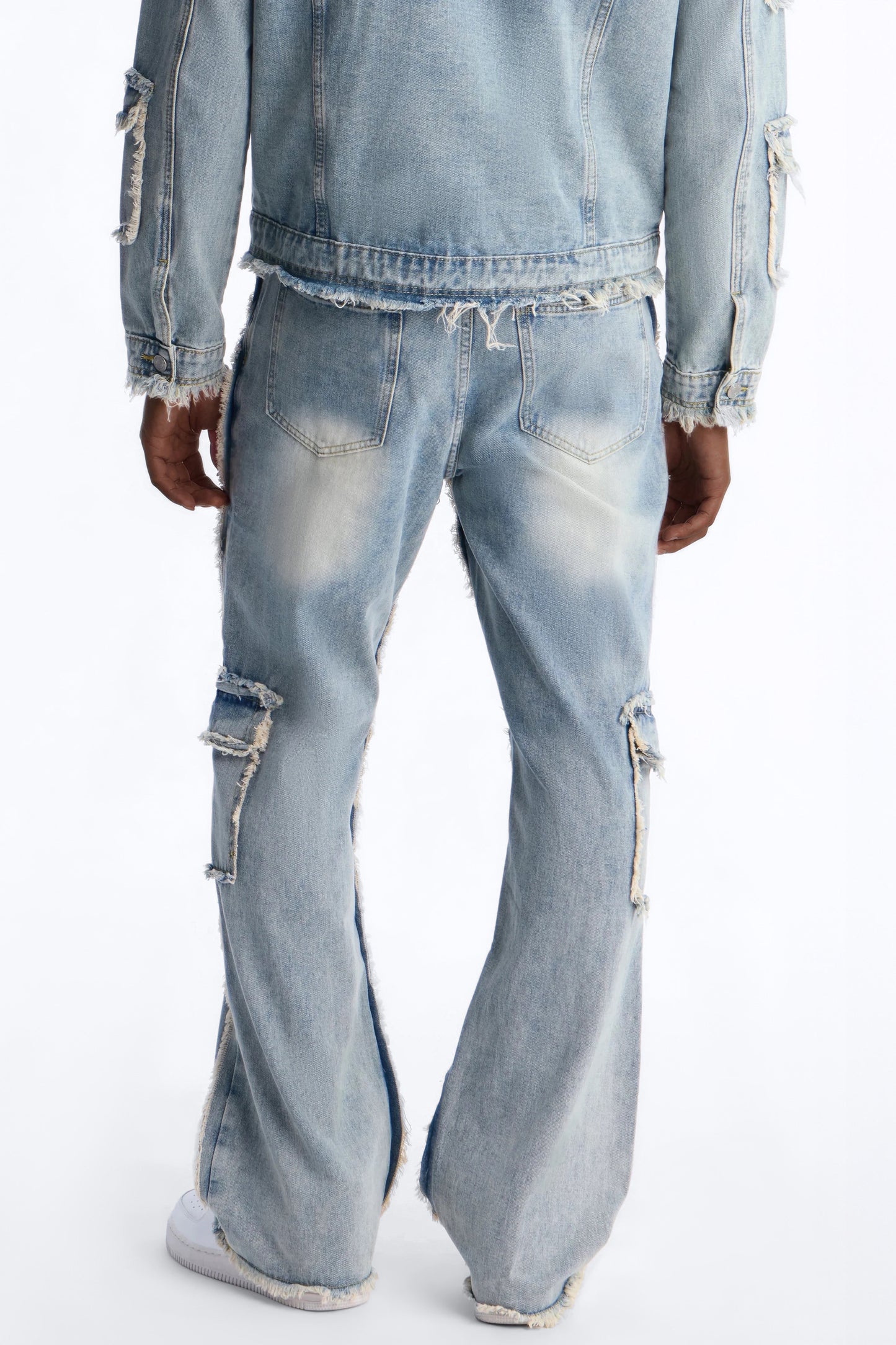 Straight Flare Tattered Cargo Jean - Light Wash