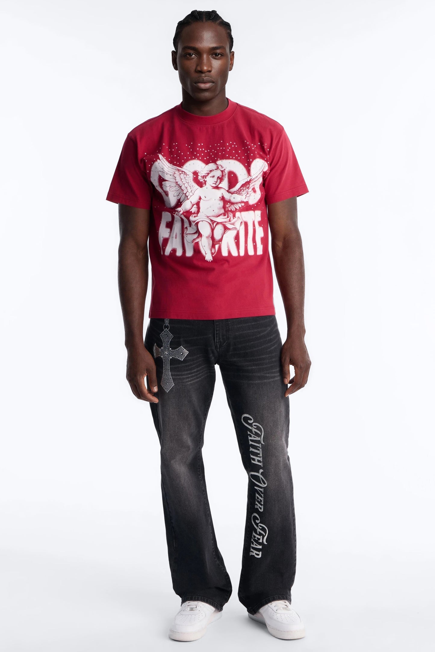 Stacked Slim Flare Faith Over Fear Drip Jean - Black Wash