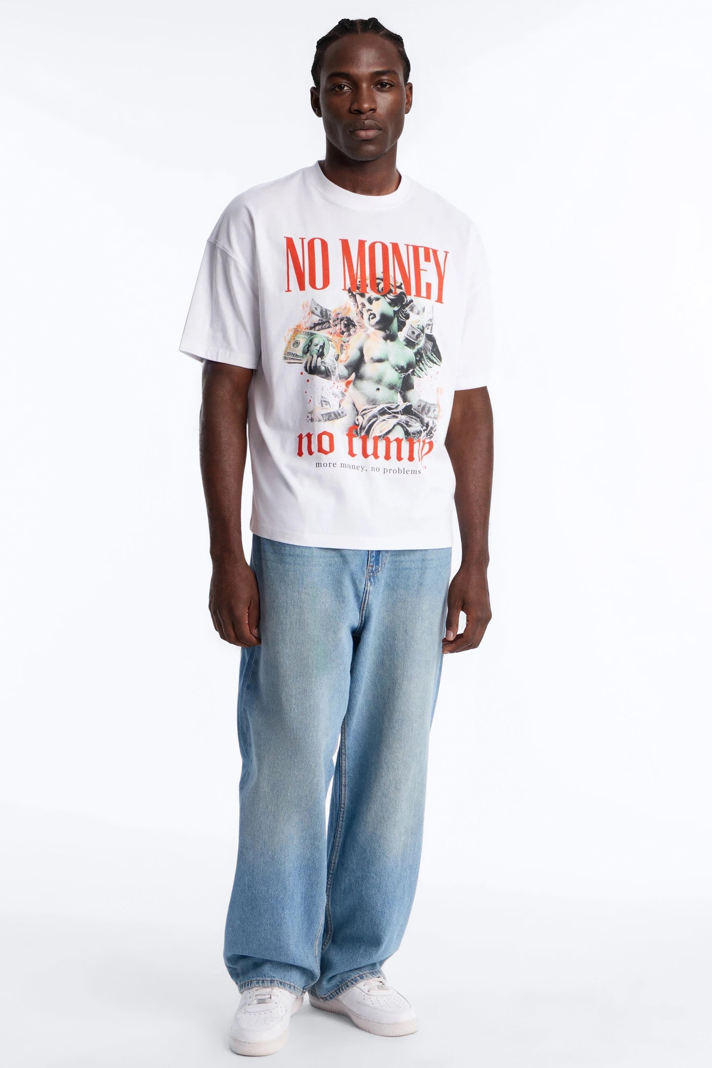 No Money No Funny Oversized Short Sleeve Tee - White