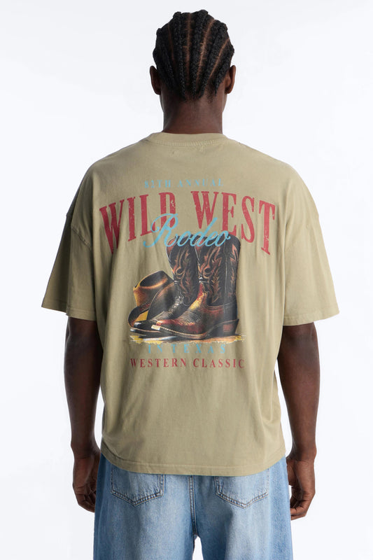 Wild West Rodeo Oversized Short Sleeve Tee - Olive