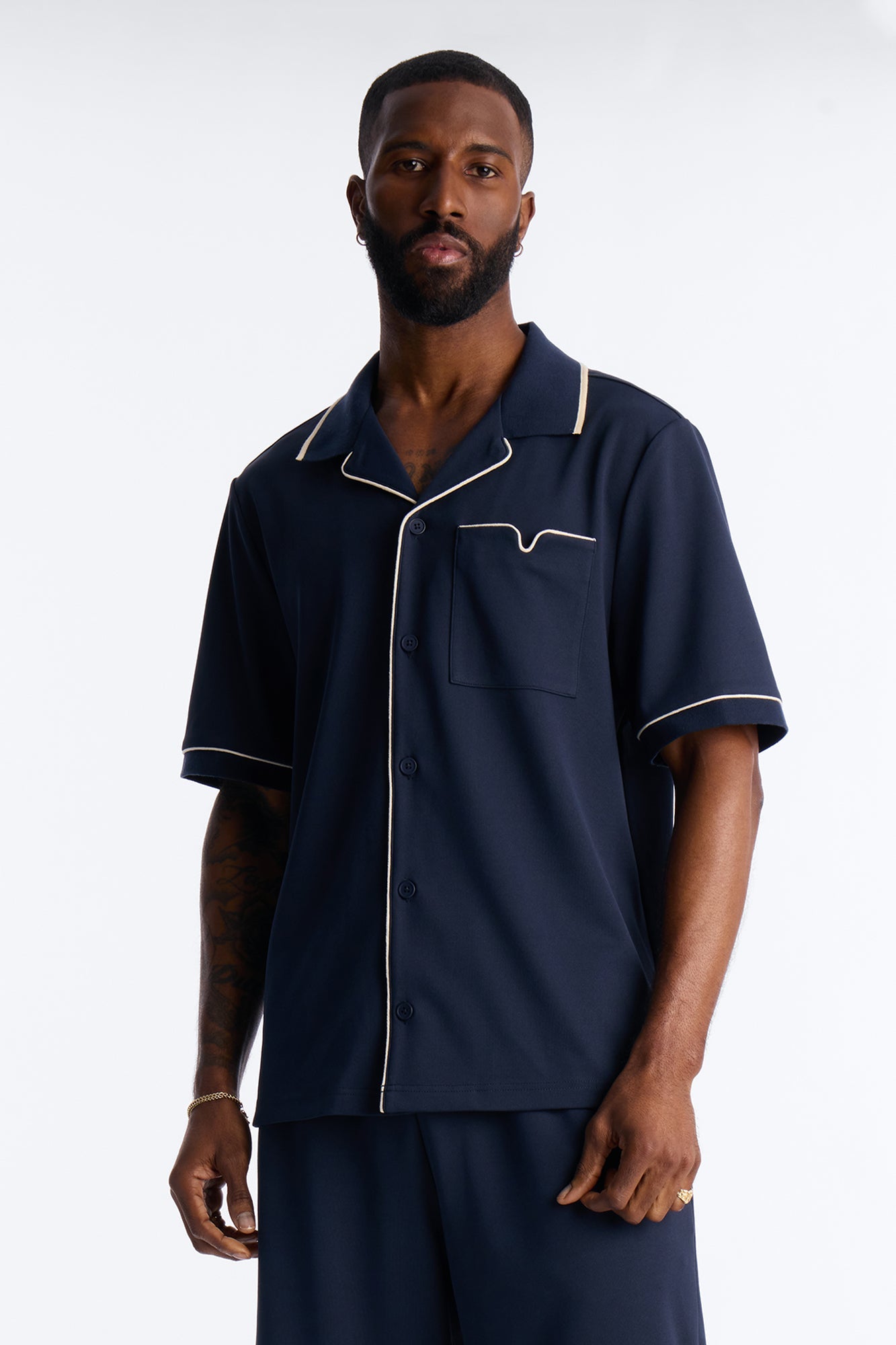 Noir Cuban Collar Shirt - Navy