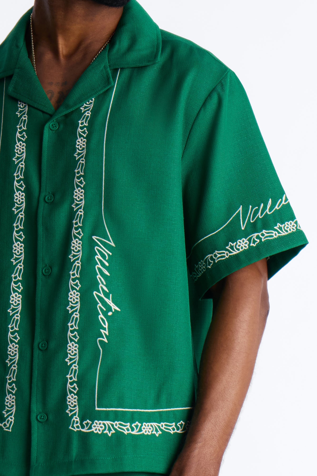 Kingston Embroidered Cuban Collar Button Up Shirt - Green