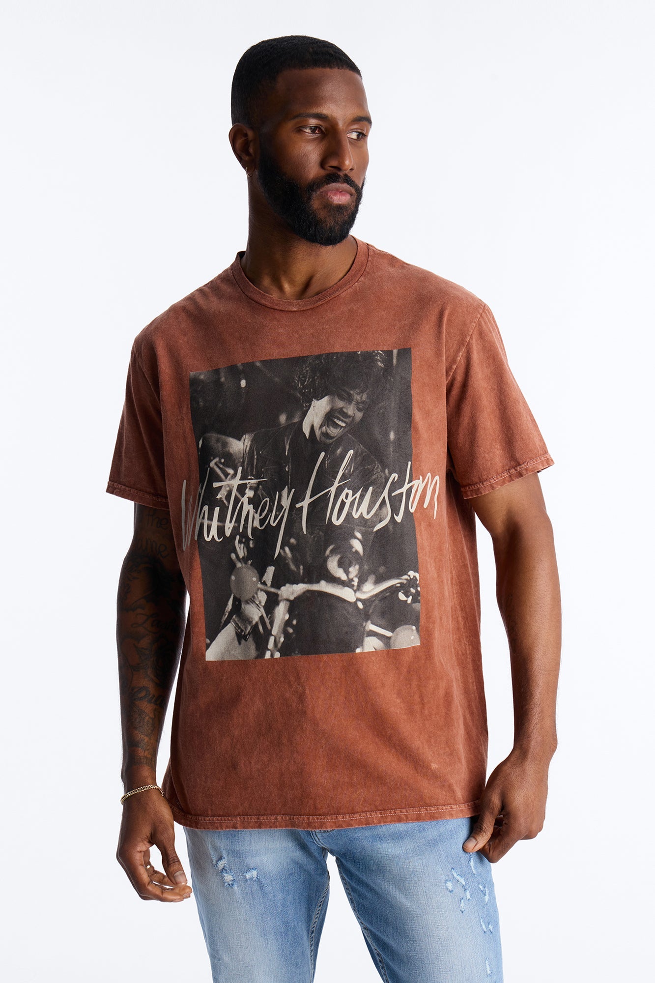 Whitney Houston Mineral Wash Graphic Short Sleeve Tee - Brown