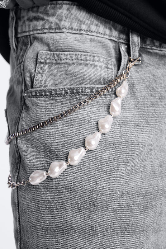 Pearl Multi Link Stacked Pant Chain - Silver