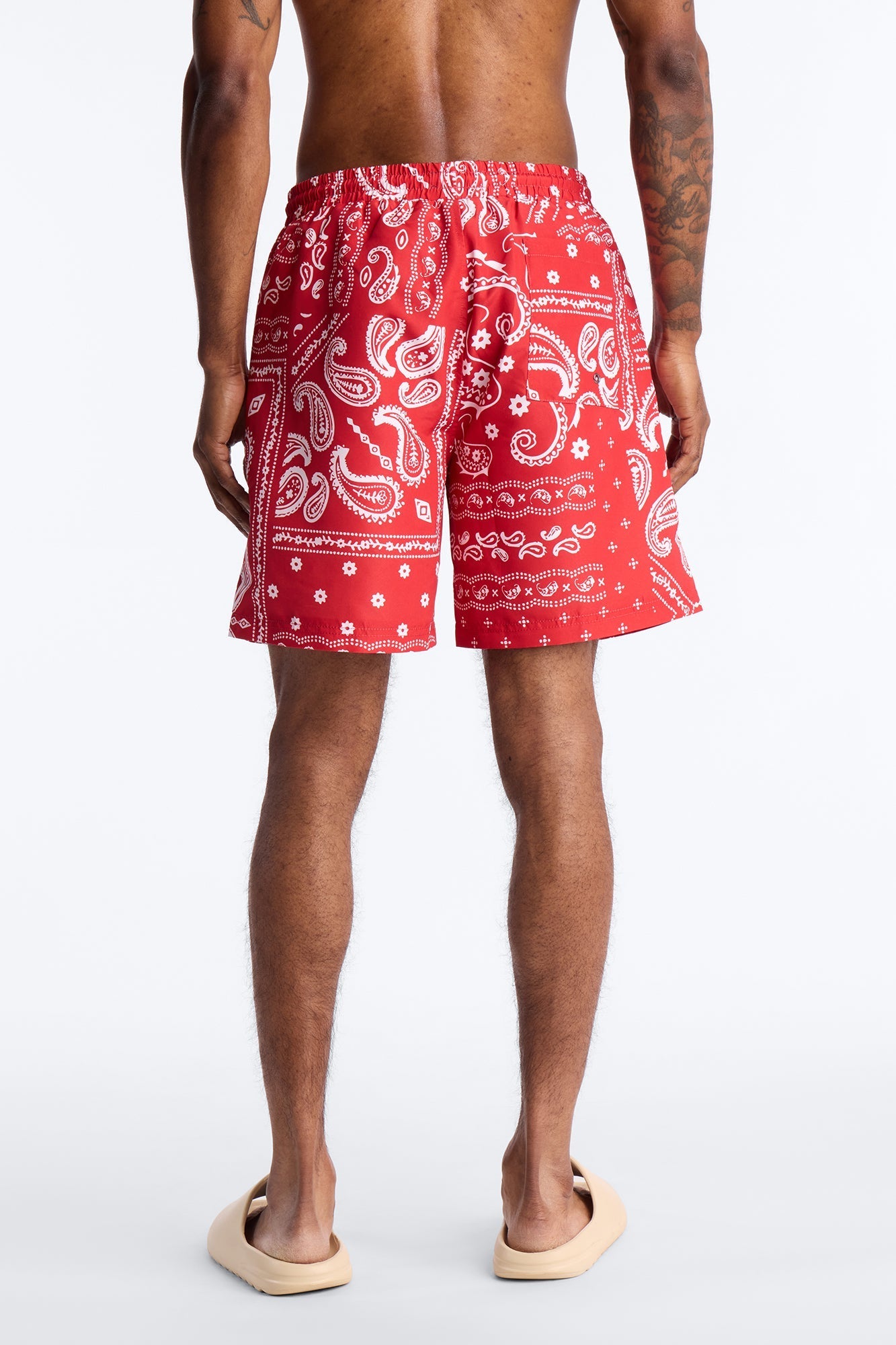 Wild Paisley Printed Swim Trunk 7″ - Red