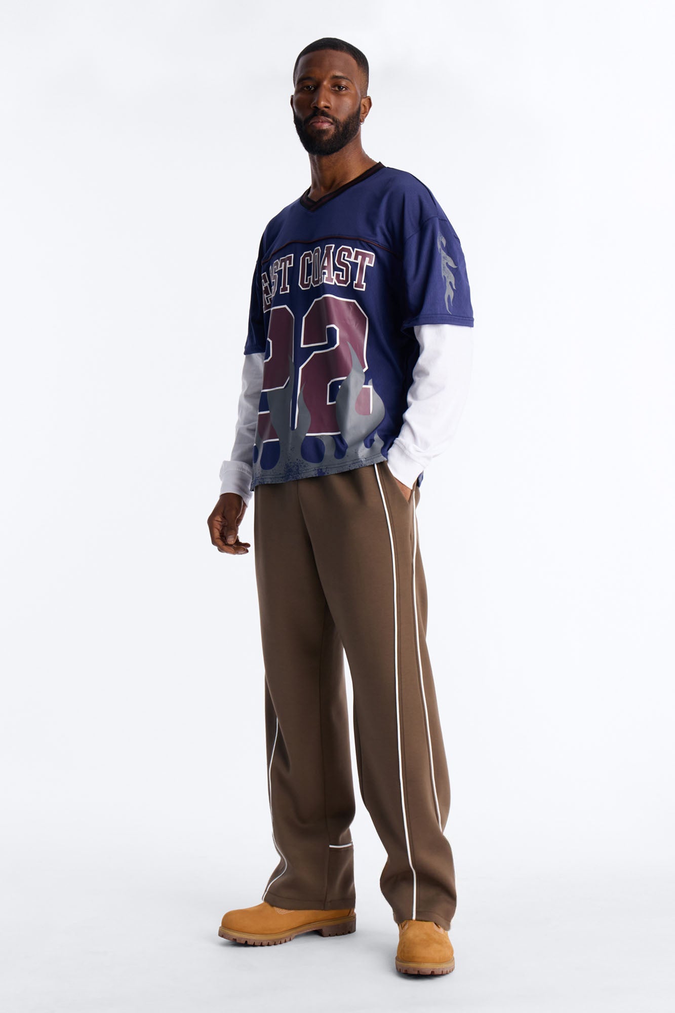 Straight Structured Fleece Piped Pant - Brown