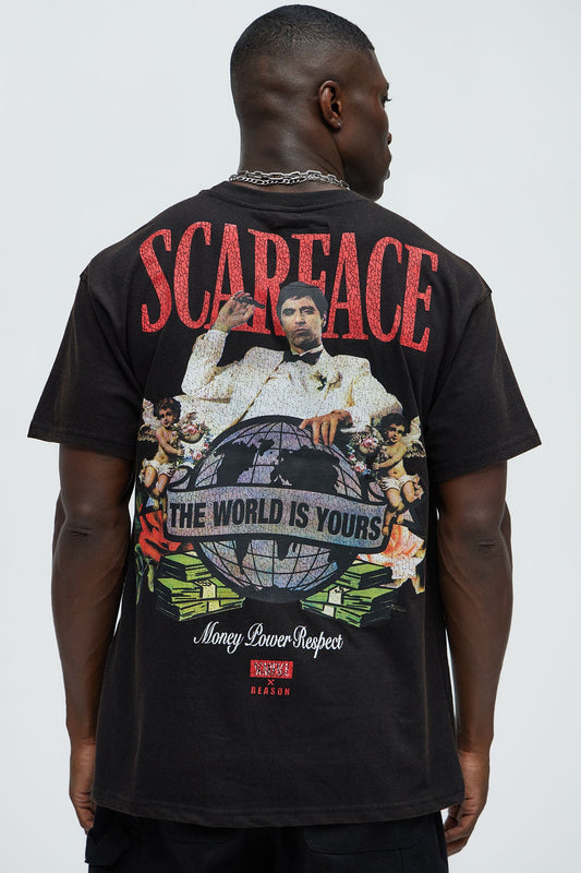 Scarface Hustle Motto Oversized Short Sleeve Tee - Black