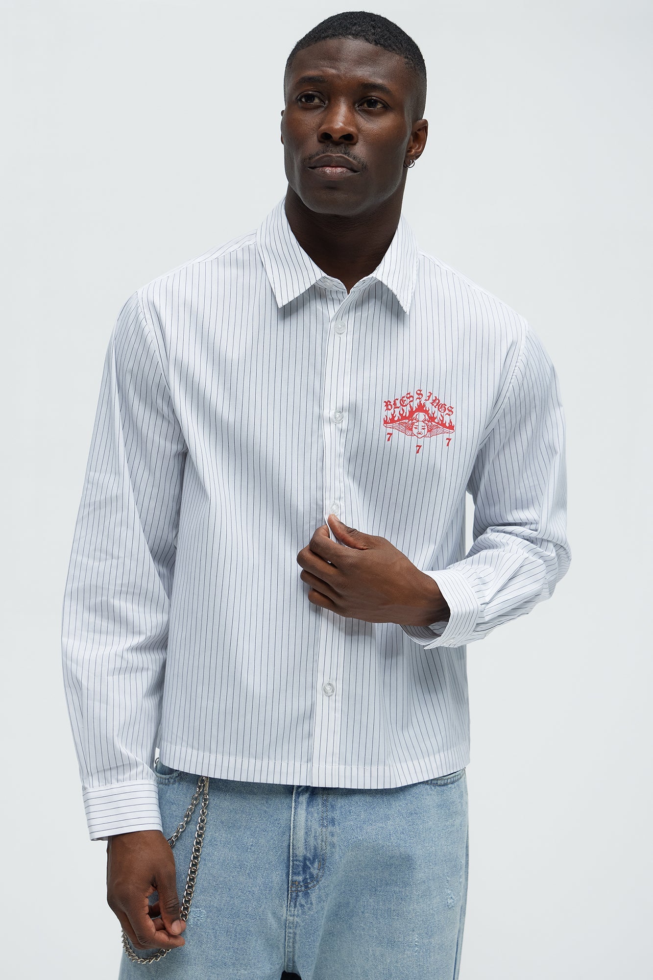 Cropped Saints And Sinners Long Sleeve Button Up - White