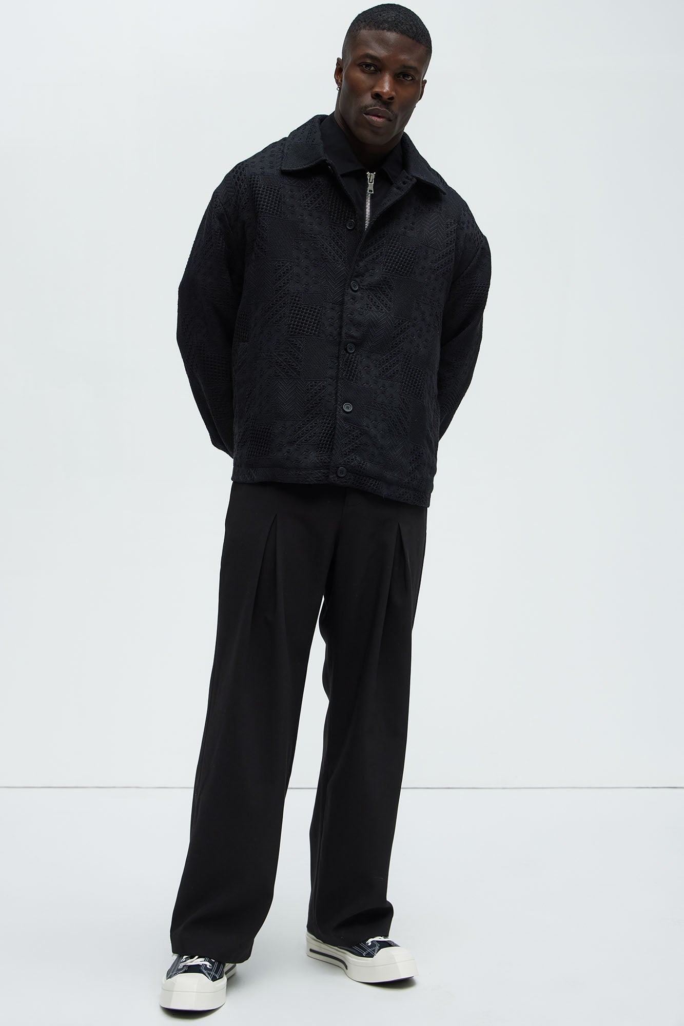 Meknes Jacquard Pattern Jacket - Black