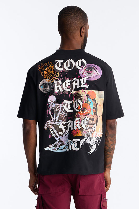 Too Real Embroidery Short Sleeve Tee - Black