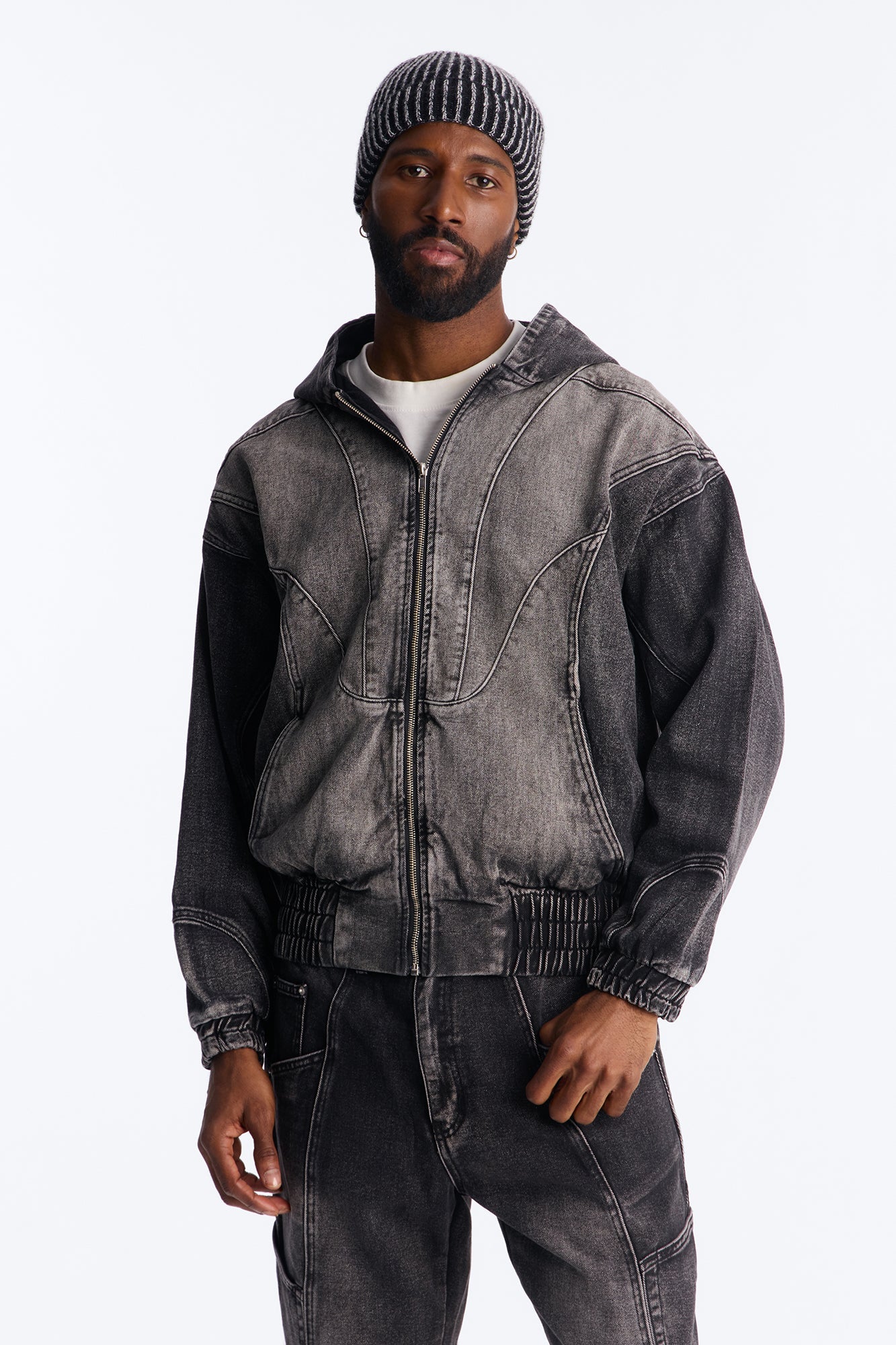 Panel Feeling It Denim Bomber Jacket - Black Wash
