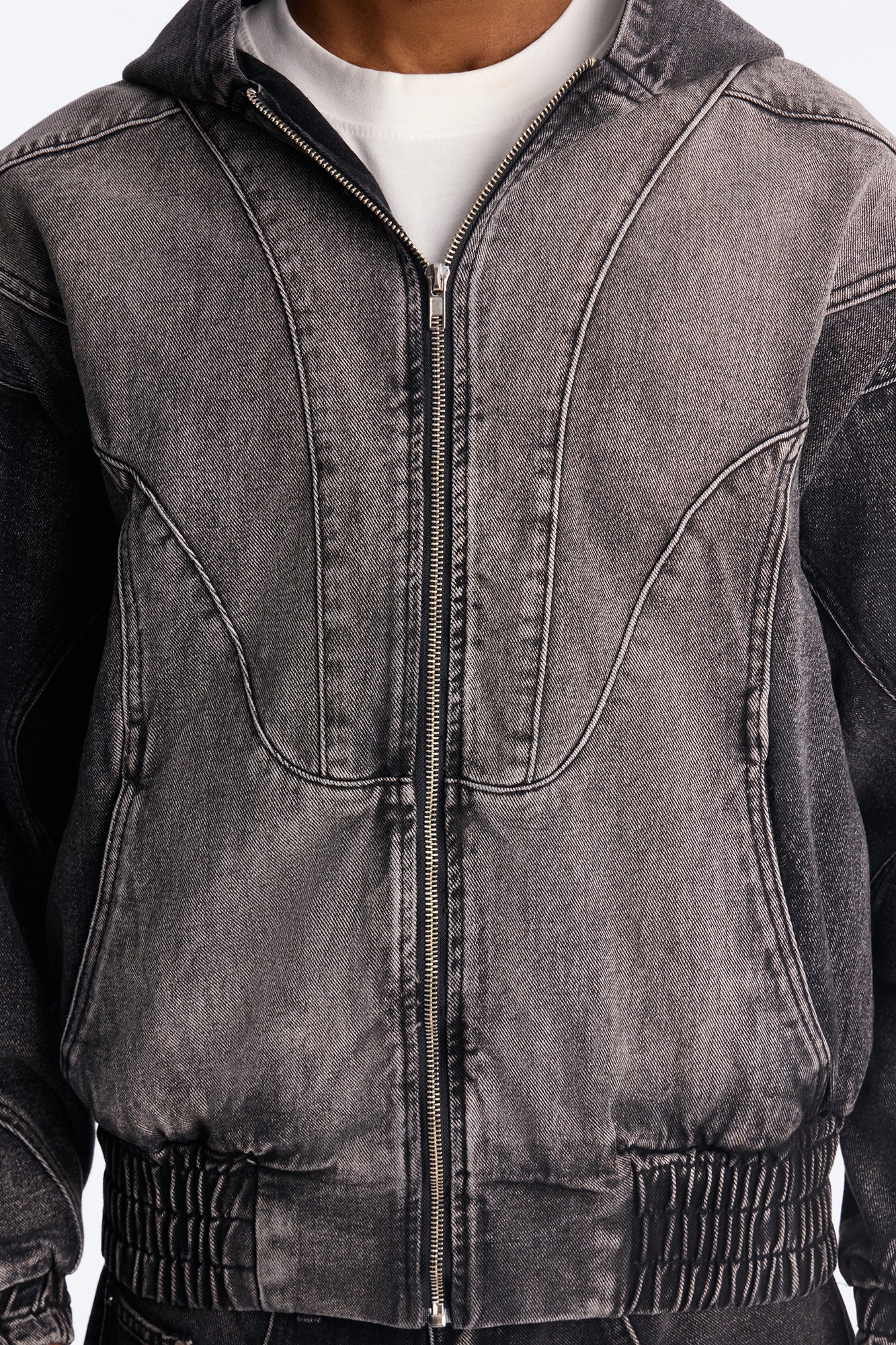 Panel Feeling It Denim Bomber Jacket - Black Wash