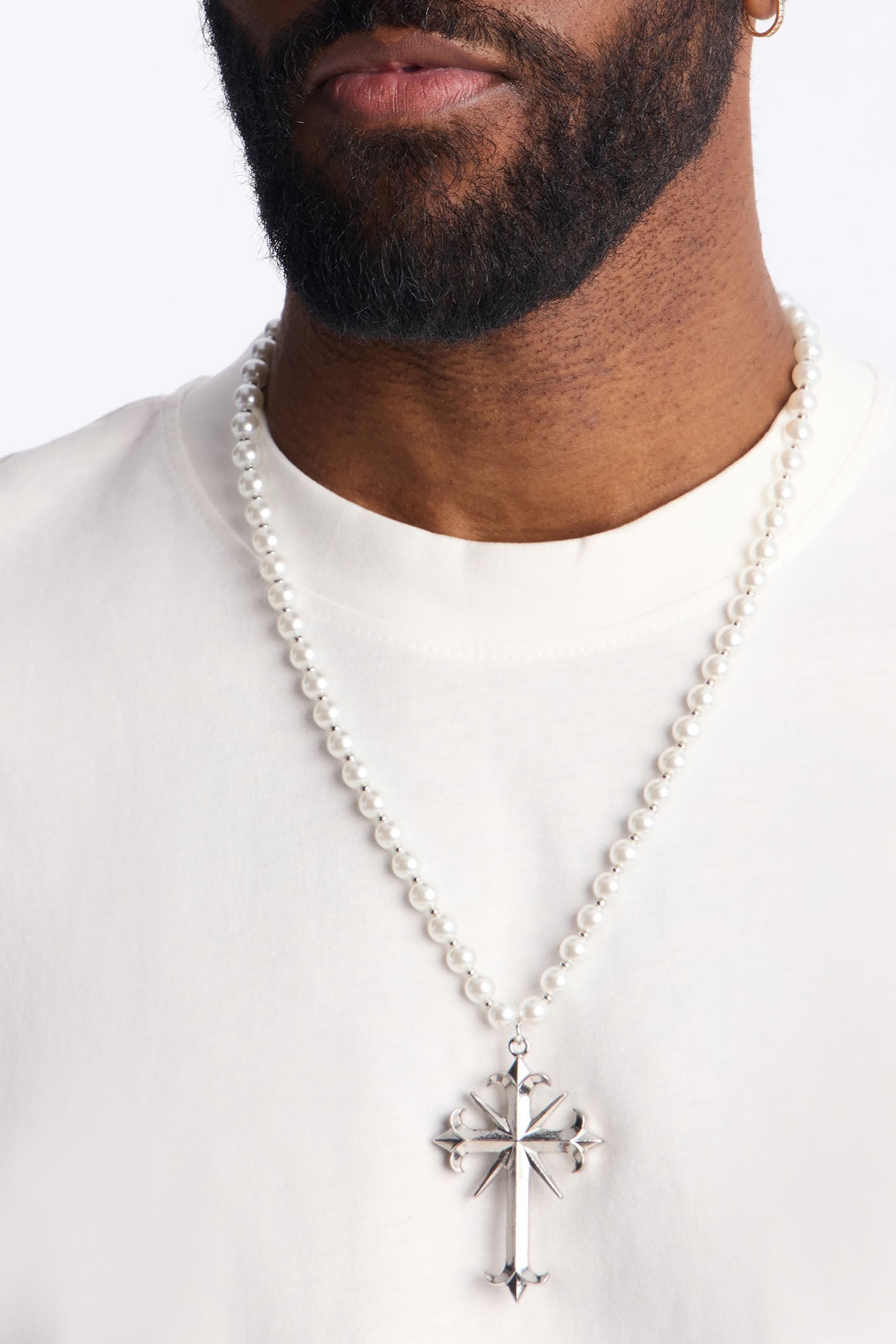 Taylor Pearl Cross Pendant Necklace - Silver