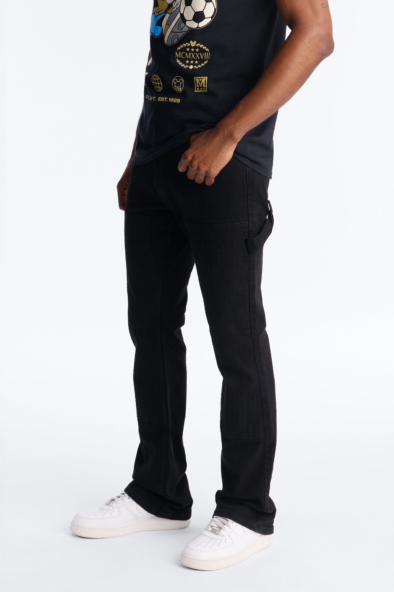 Stacked Skinny Flare Textured Carpenter Jean - Black Wash