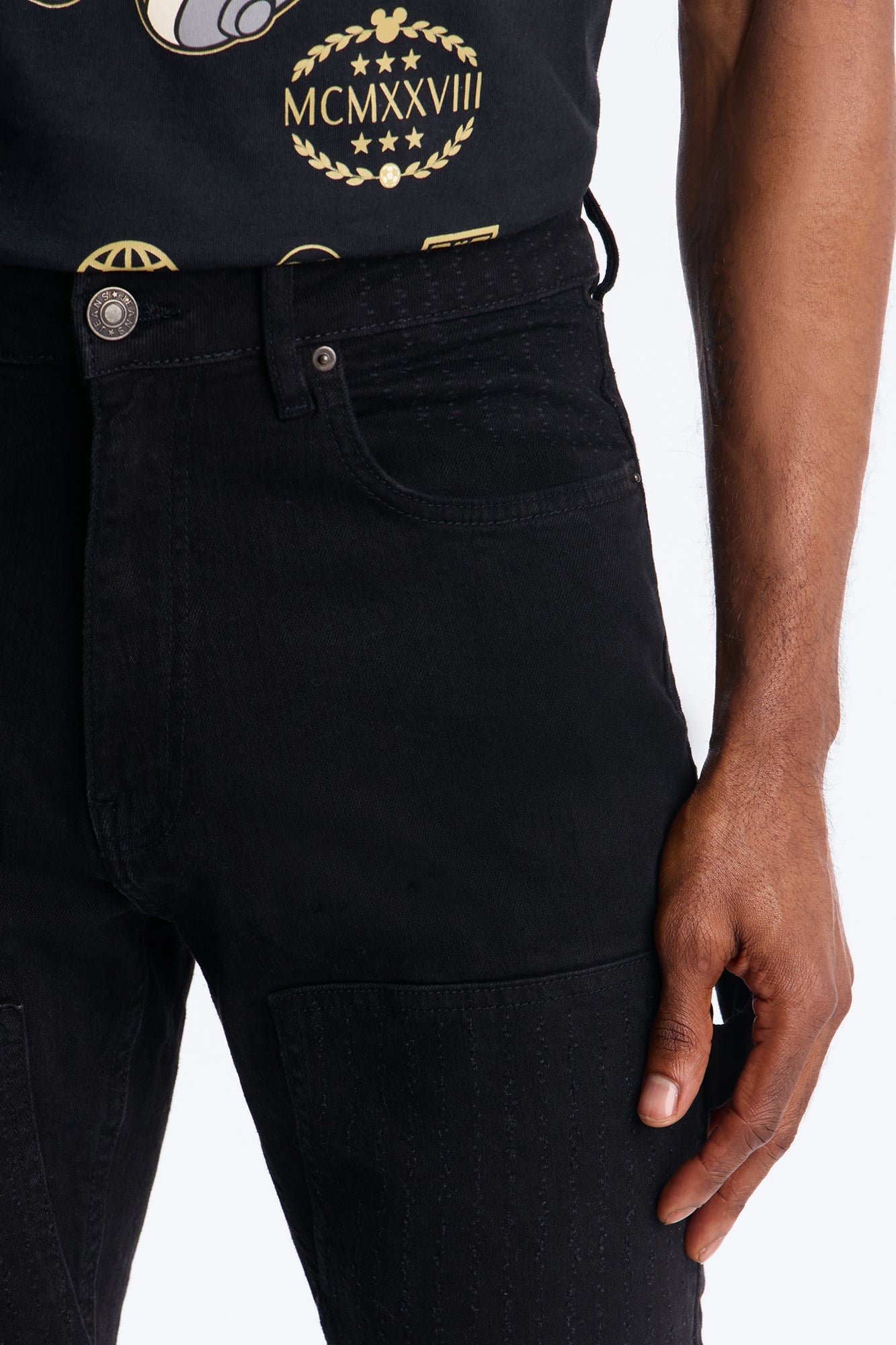 Stacked Skinny Flare Textured Carpenter Jean - Black Wash