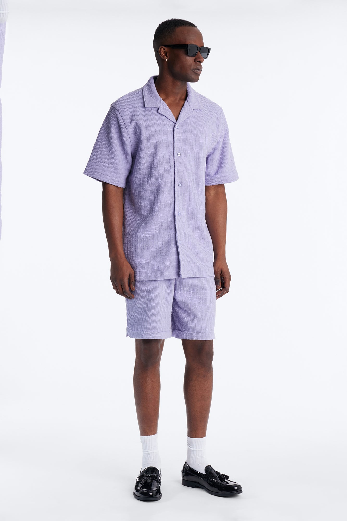 Dean Textured Short Sleeve Button Up Shirt - Lavender