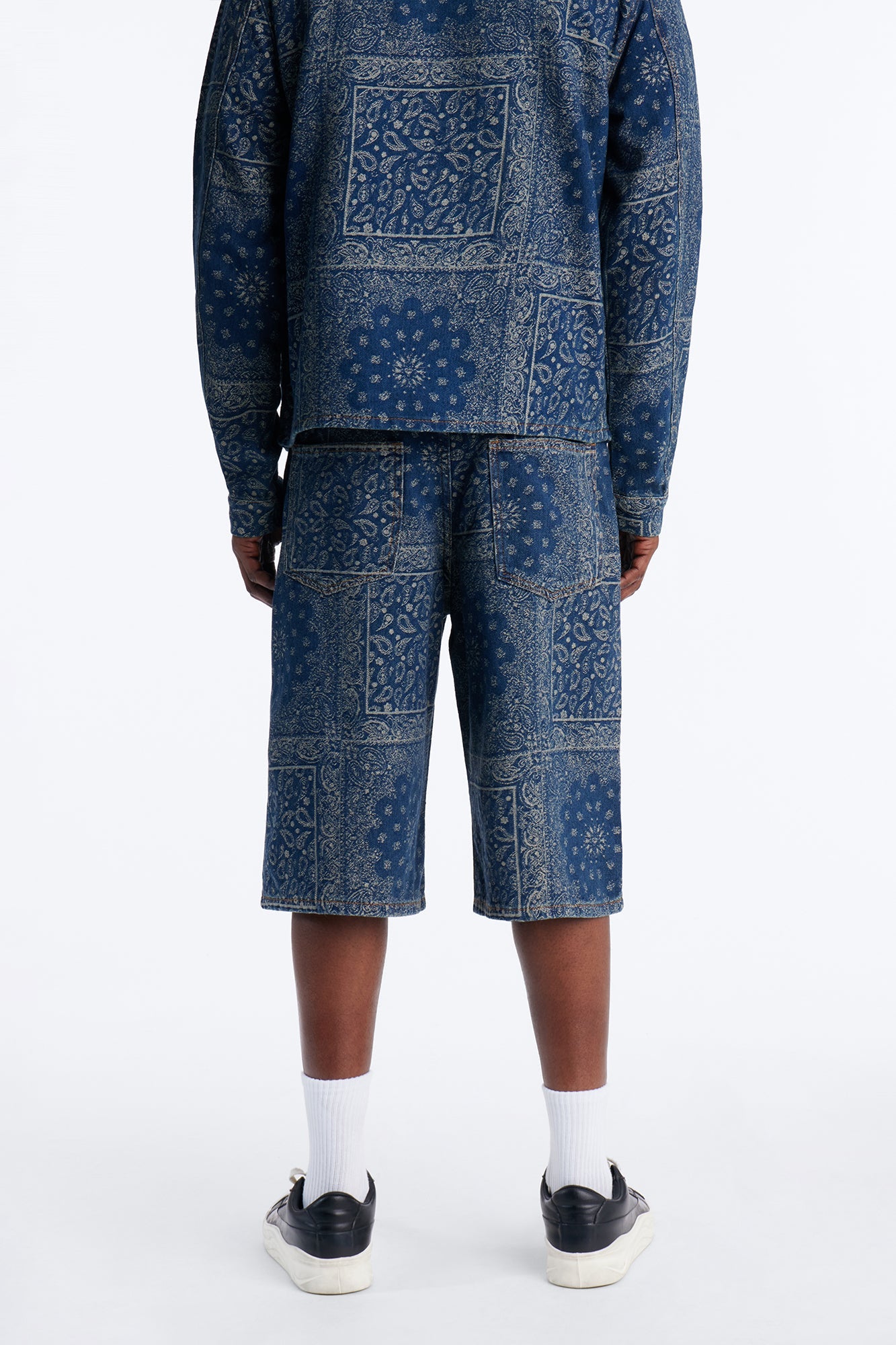 Baggy Street Paisley Denim Short - Dark Wash