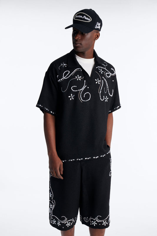 Wanderlust Pearl Journey Johnny Collar Polo - Black