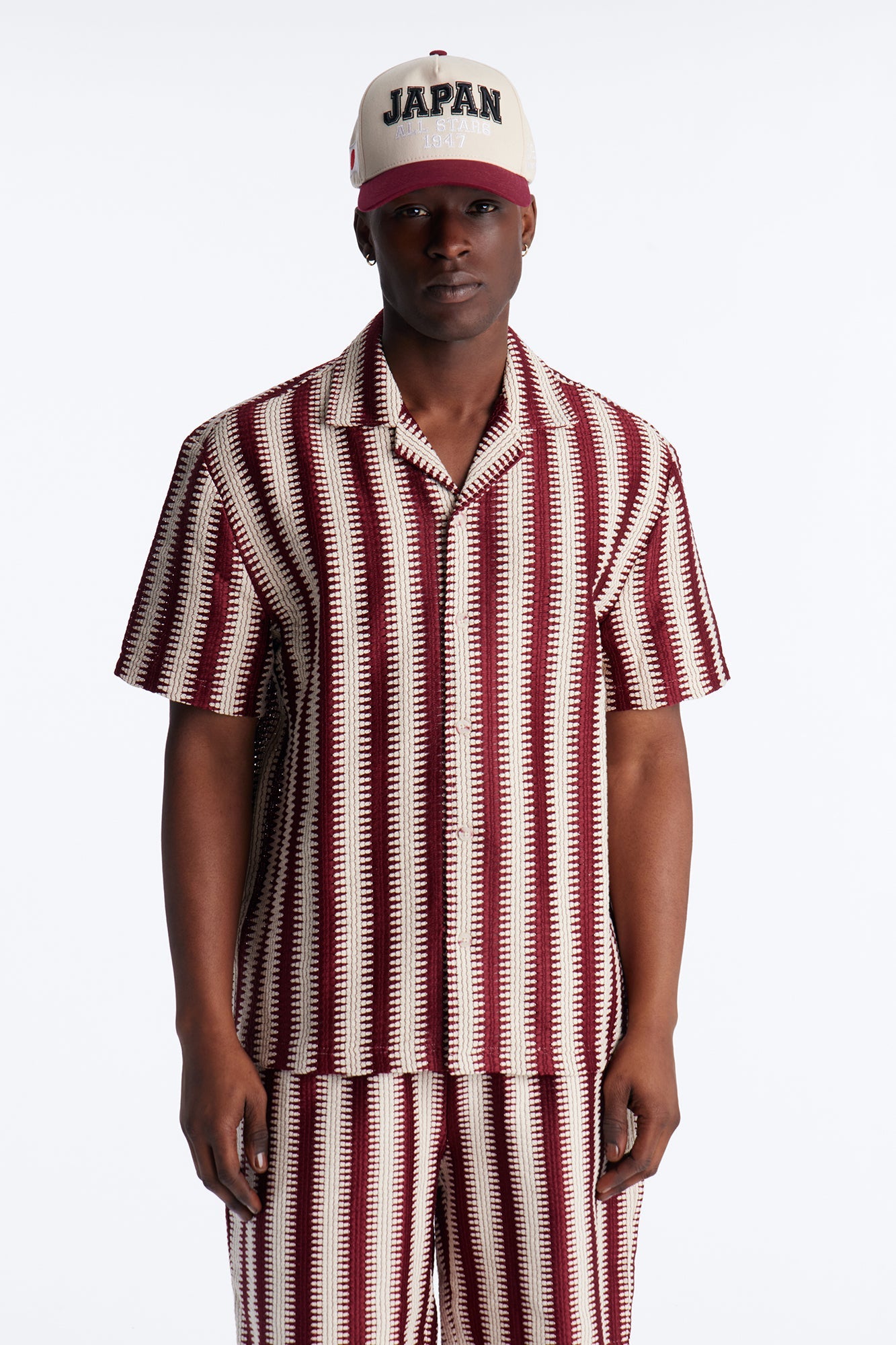 Summit Striped Short Sleeve Button Up - Burgundy