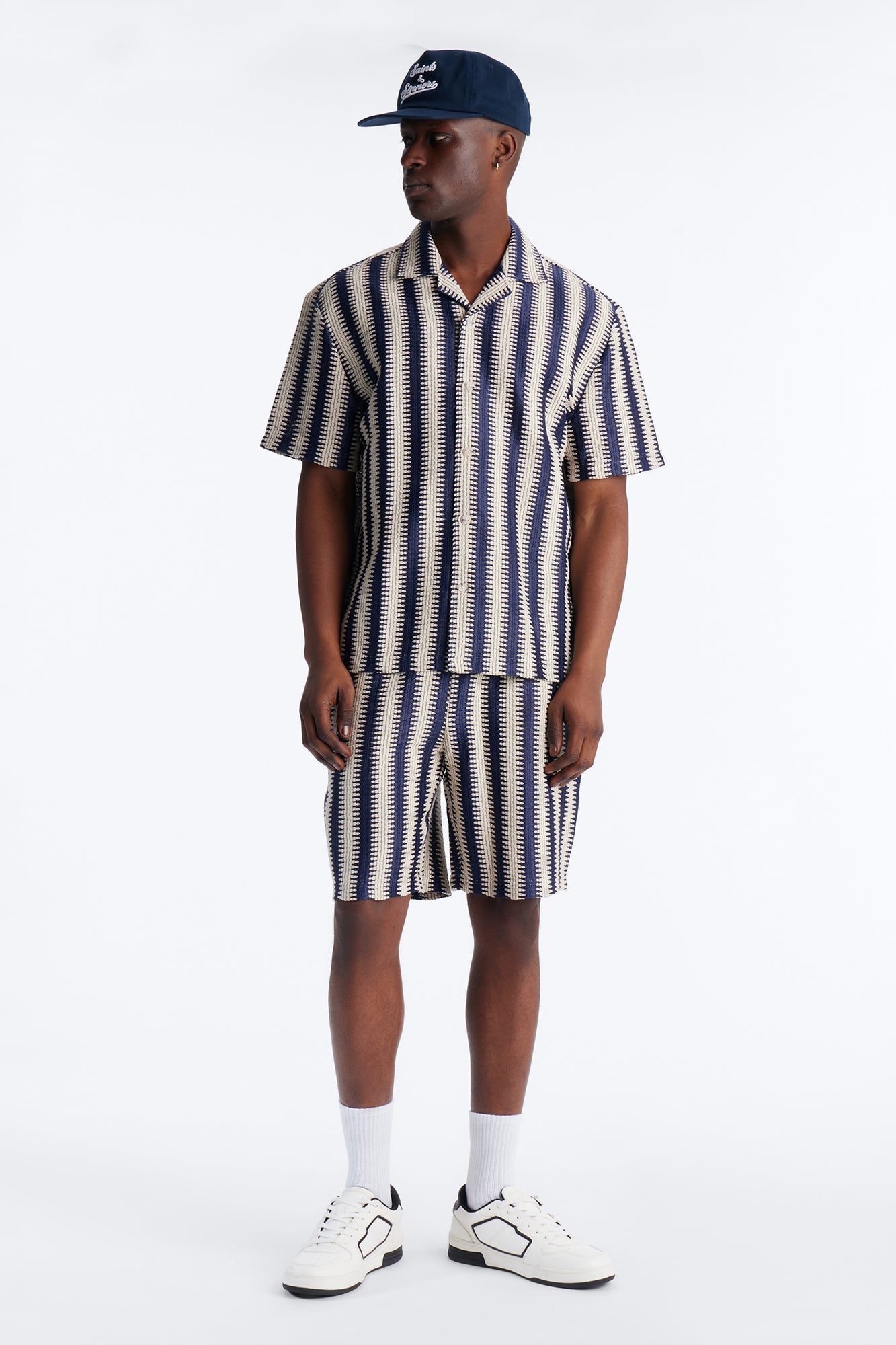 Summit Striped Short Sleeve Button Up - Navy