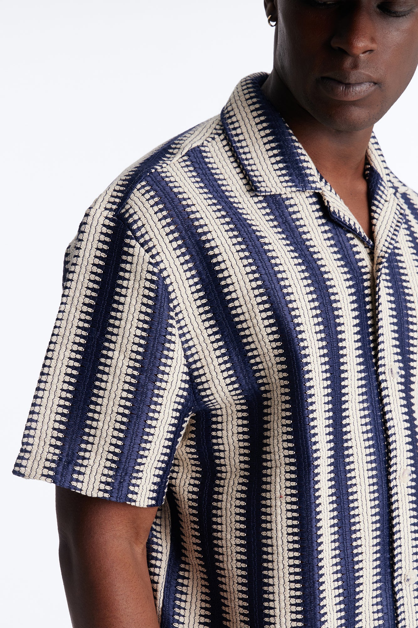 Summit Striped Short Sleeve Button Up - Navy