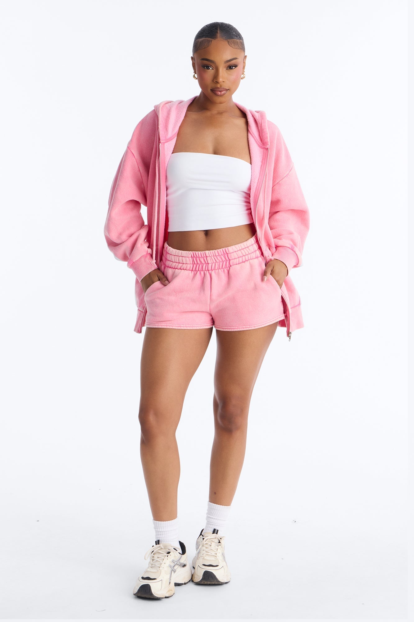 On The Run Washed Fleece Short Set - Pink