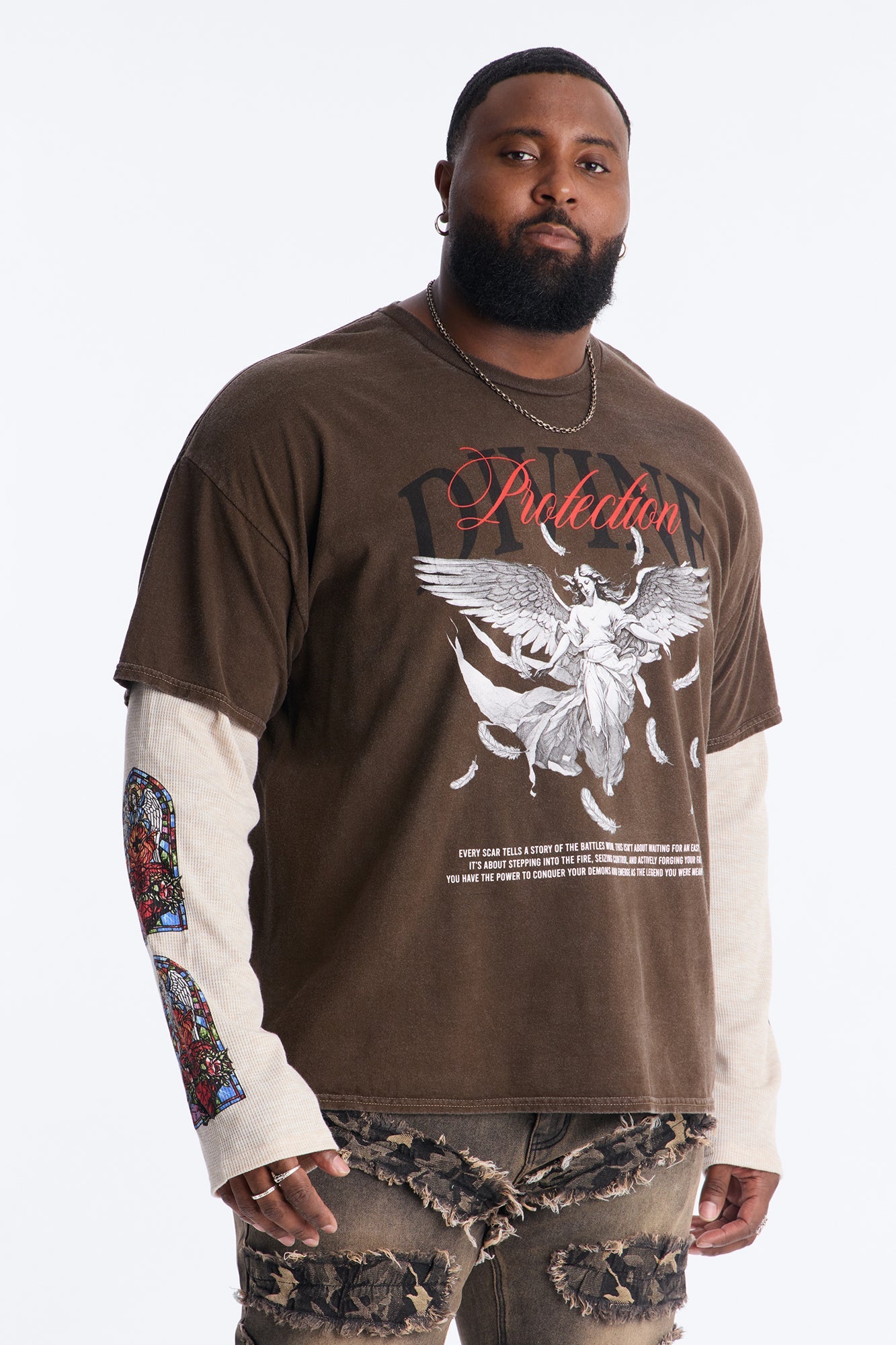 Divine Protection 2fer Long Sleeve Tee - Chocolate