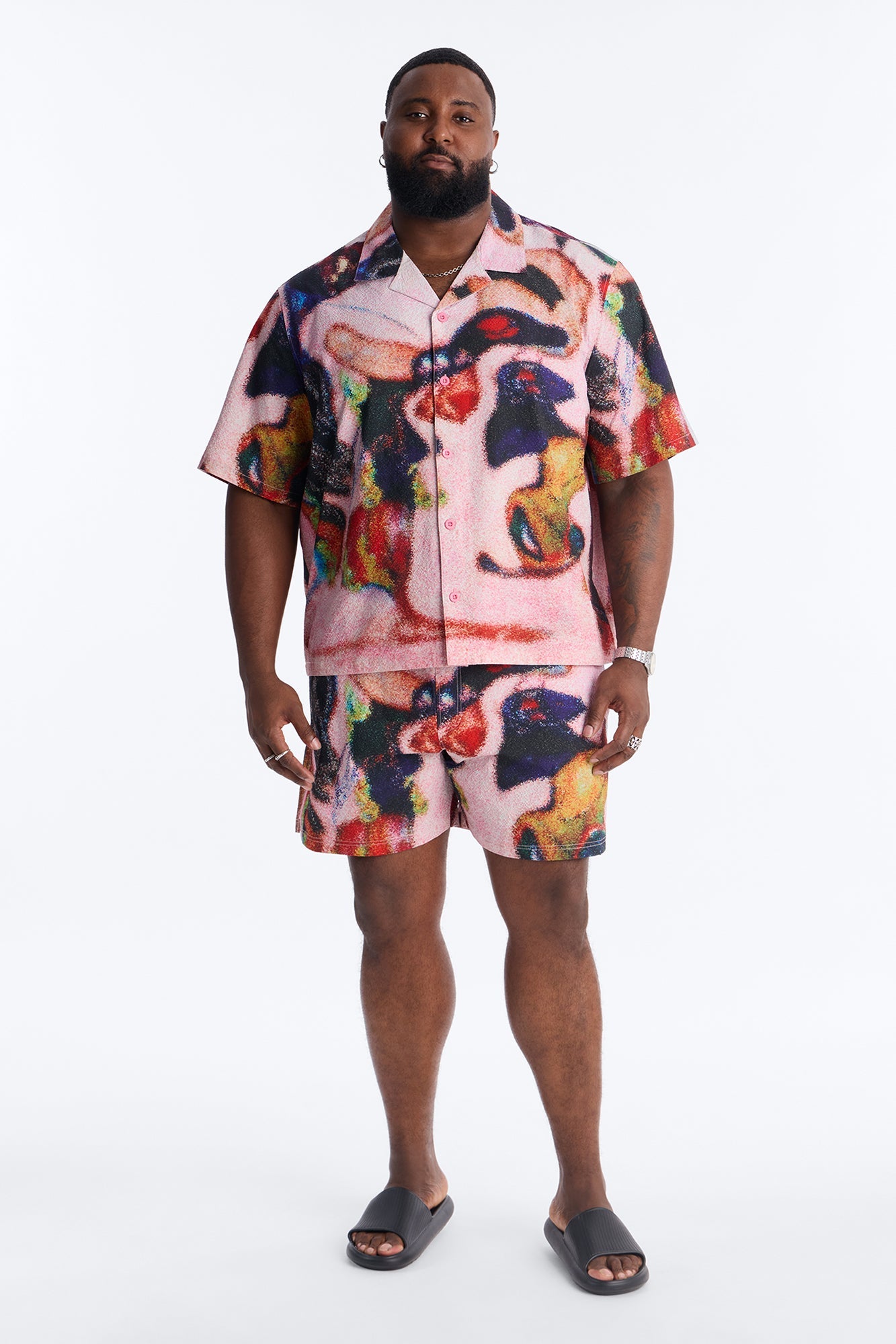 Relaxed Euphoric Blur Seersucker Cuban Button Up Shirt - Multi Color