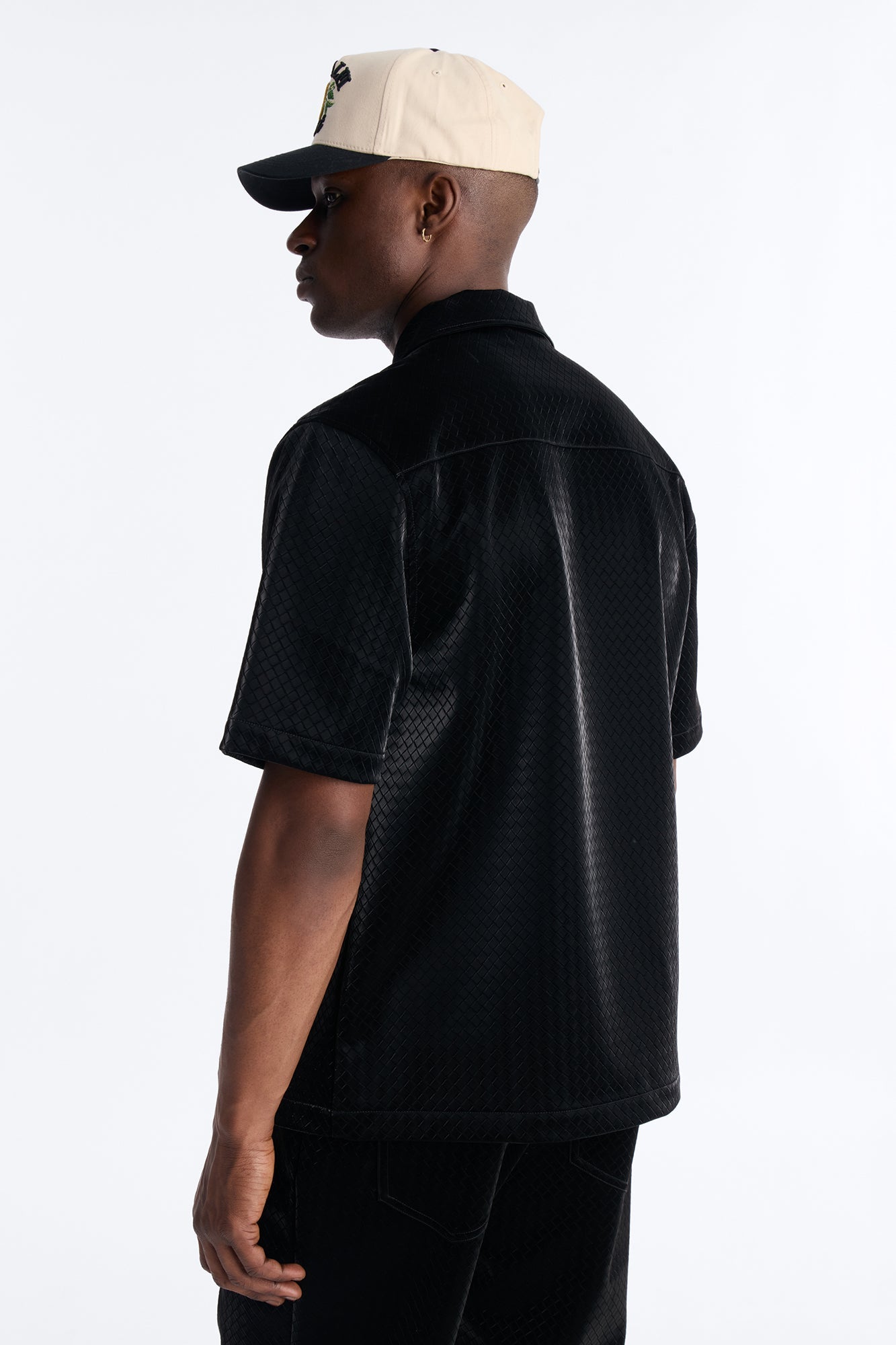 Tisse Textured Faux Leather Button Up Shirt - Black