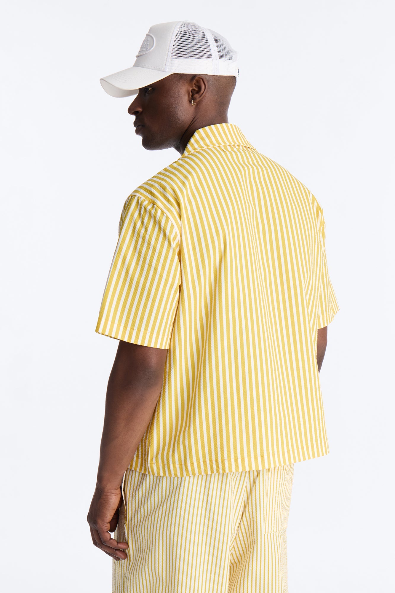 Passion Stripe Seersucker Cuban Button Up Shirt - Yellow