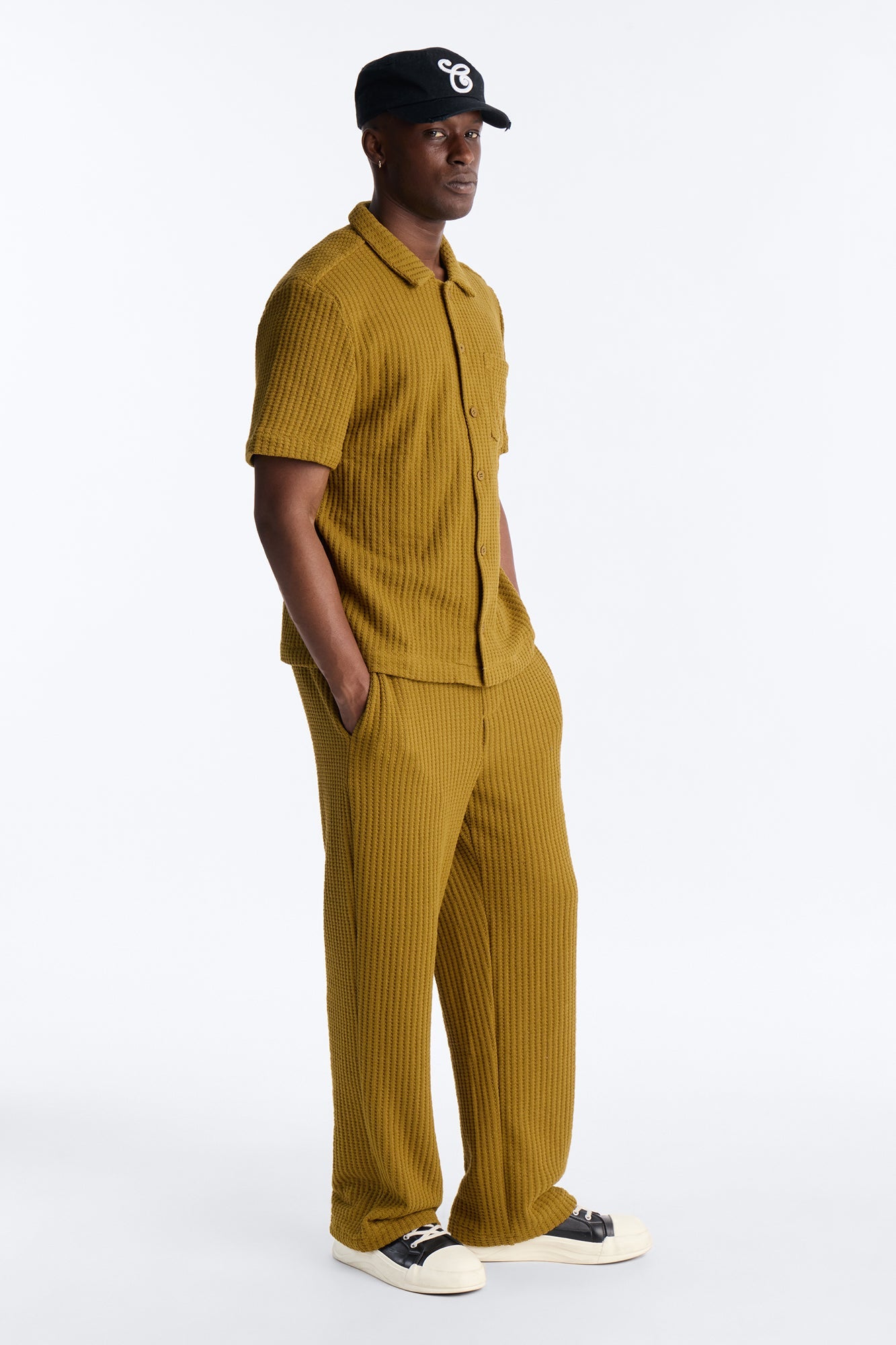 London Fog Textured Button Up Shirt - Mustard